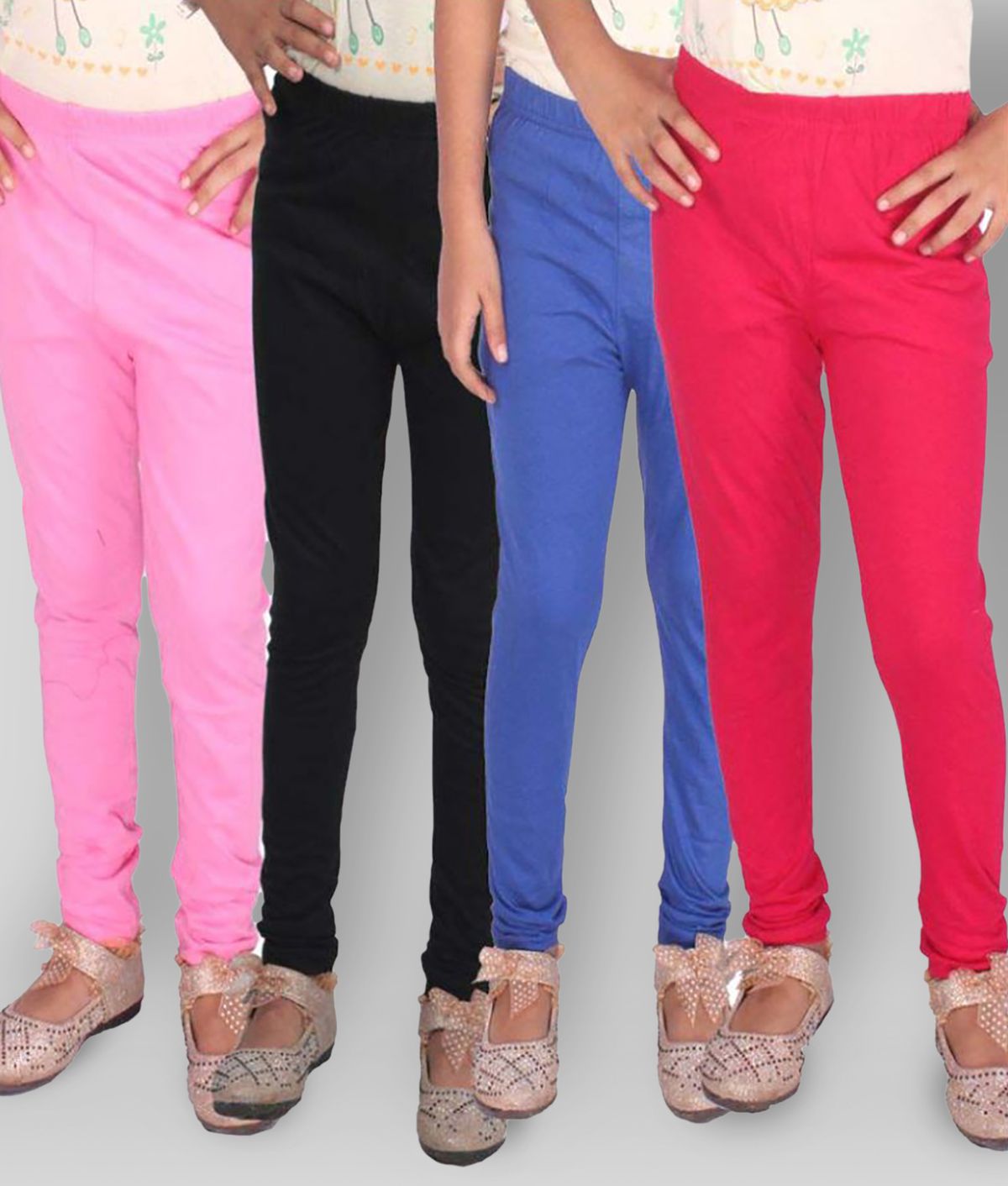     			Famaya - Multicolor Cotton Blend Solid Girl's Leggings ( Pack of 4 )