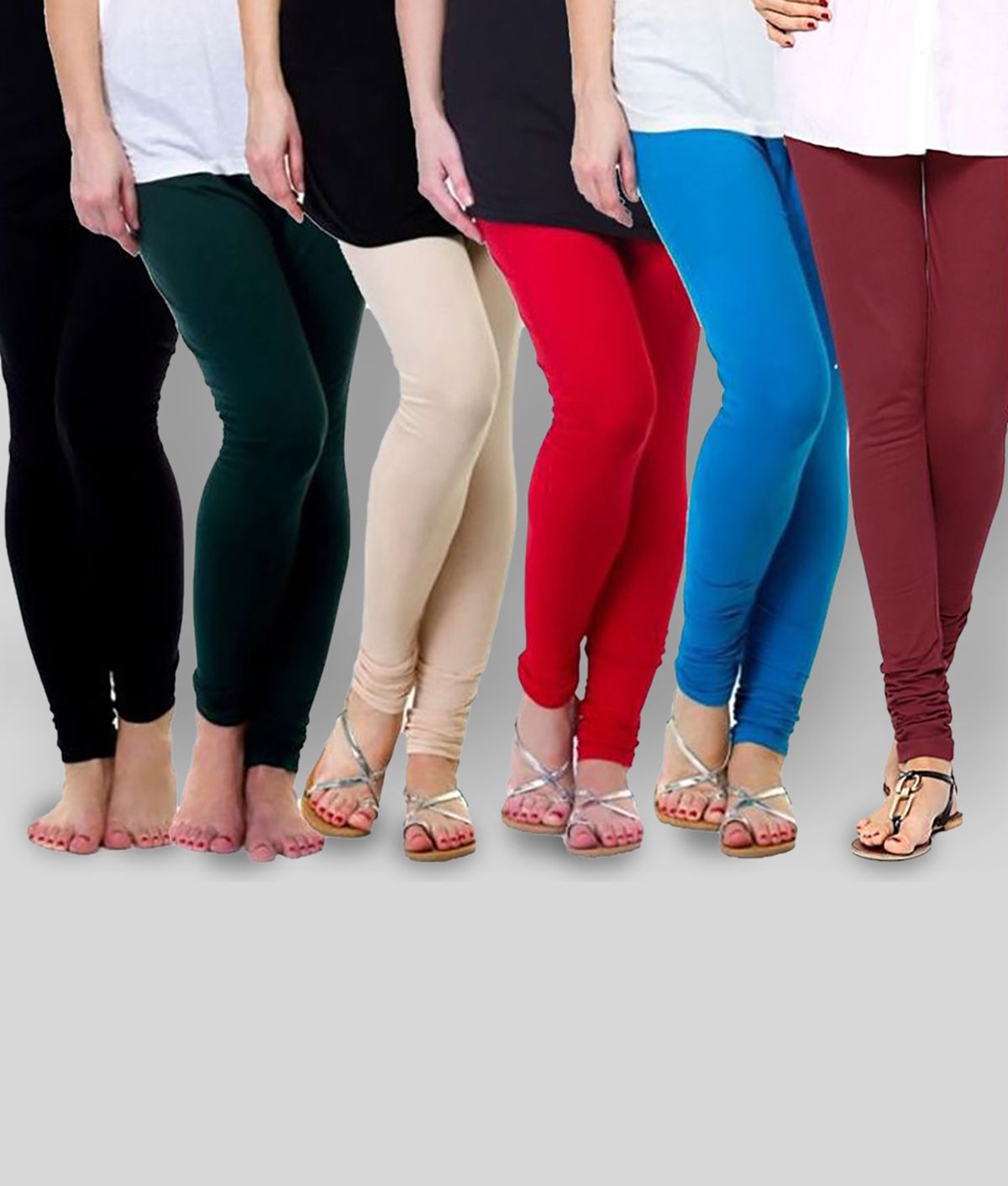     			FnMe - Multicolor Cotton Blend Women's Leggings ( Pack of 6 )