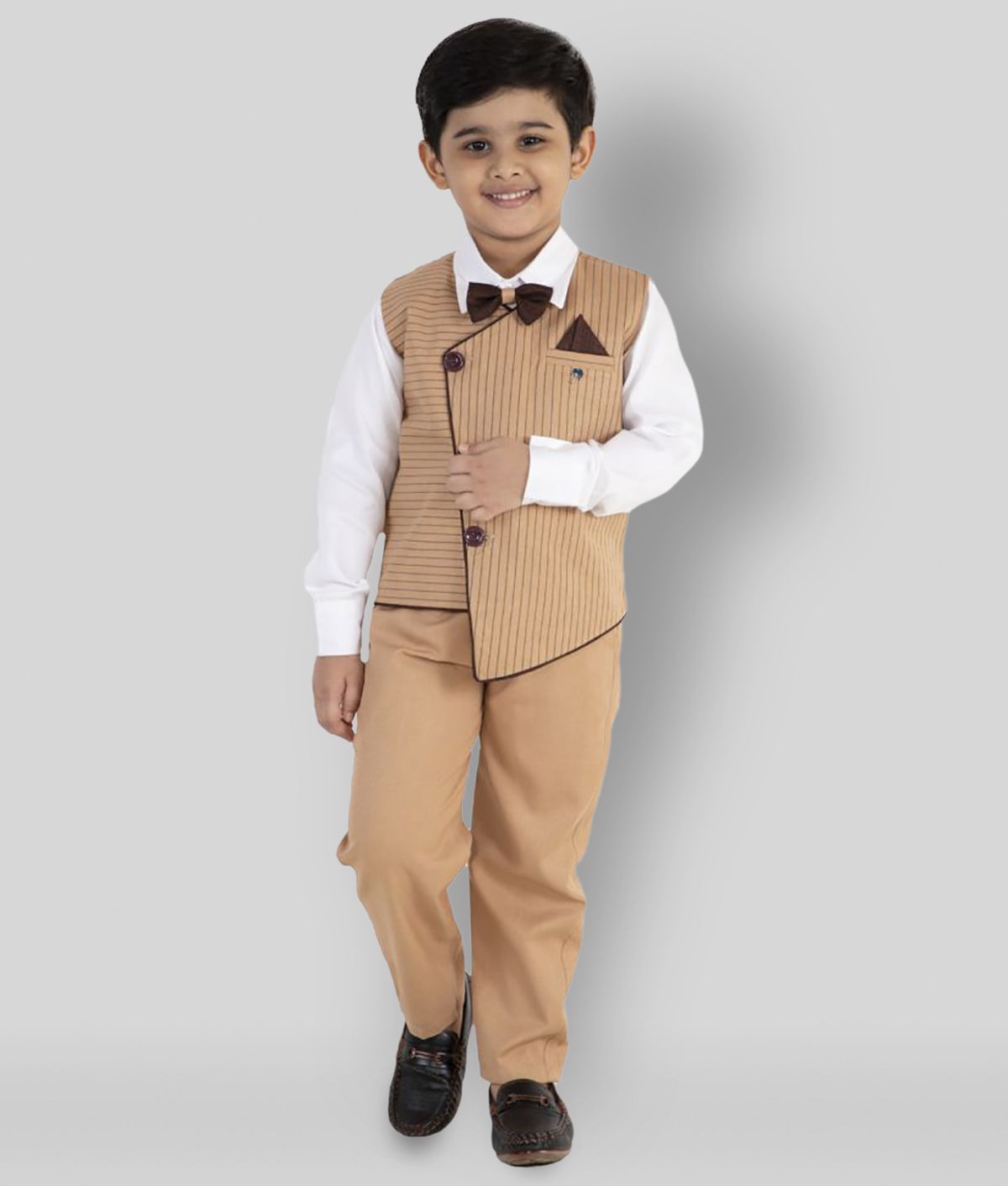     			Fourfolds - Beige Cotton Blend Boy's Shirt & Pants ( Pack of 1 )