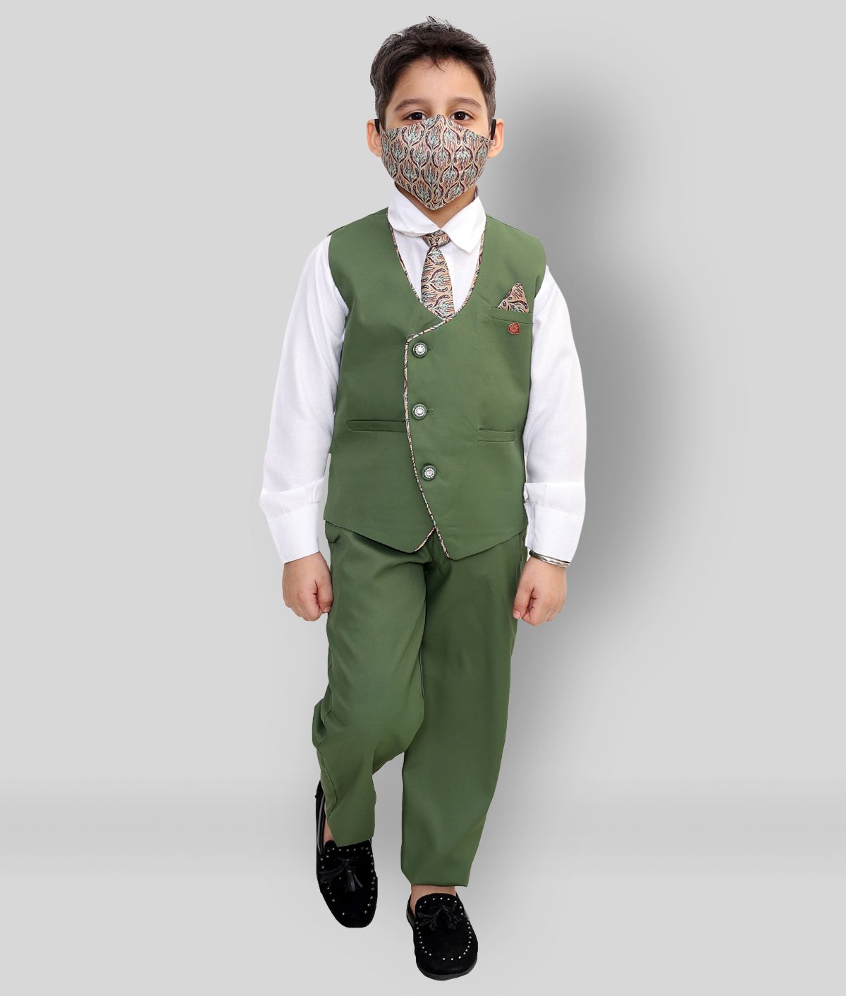     			Fourfolds - Green Cotton Blend Boy's Shirt & Pants ( Pack of 1 )