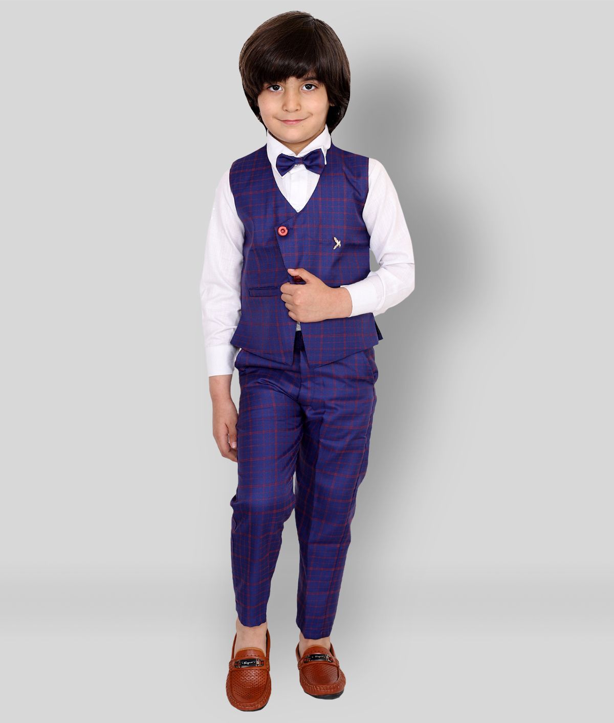     			Fourfolds Pack of 1 Boys Cotton Blend Shirt & Pants ( Navy )