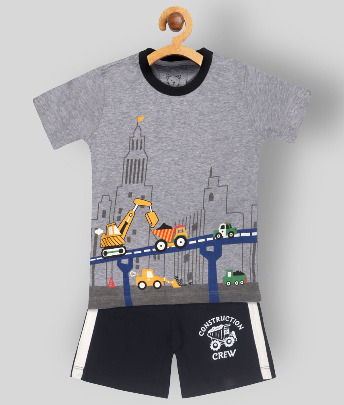 Lazy Shark - Gray Cotton Blend Boy's T-Shirt & Shorts ( Pack of 1 )