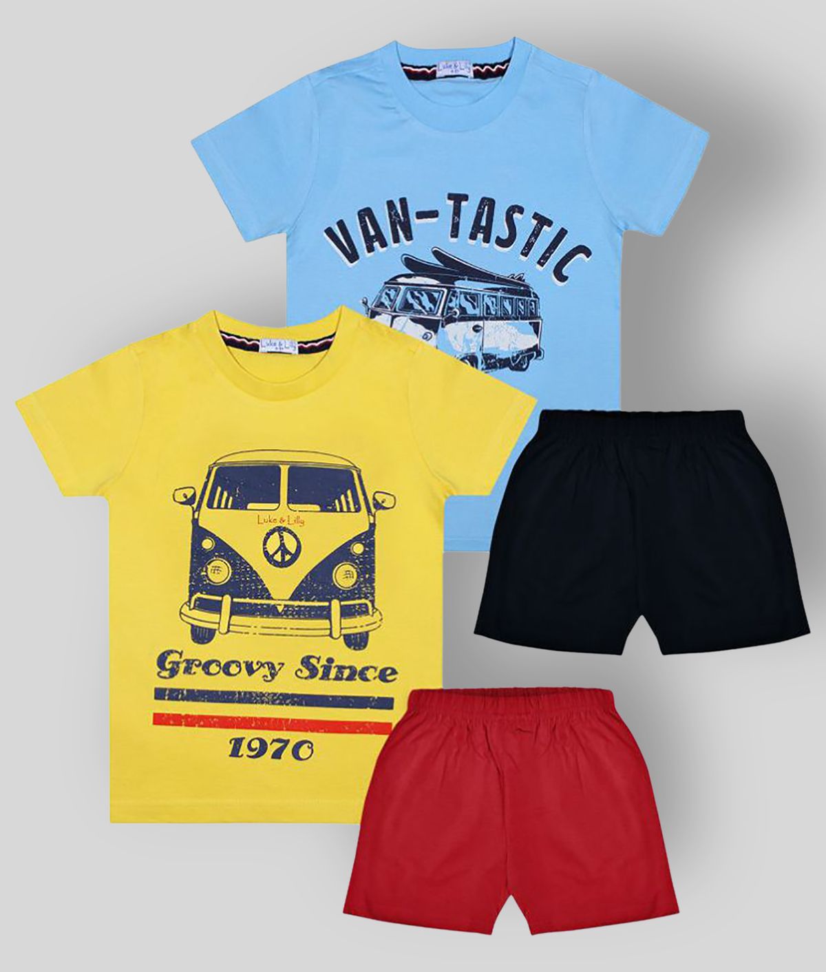     			Luke and Lilly - Multi Cotton Boy's T-Shirt & Shorts ( Pack of 2 )