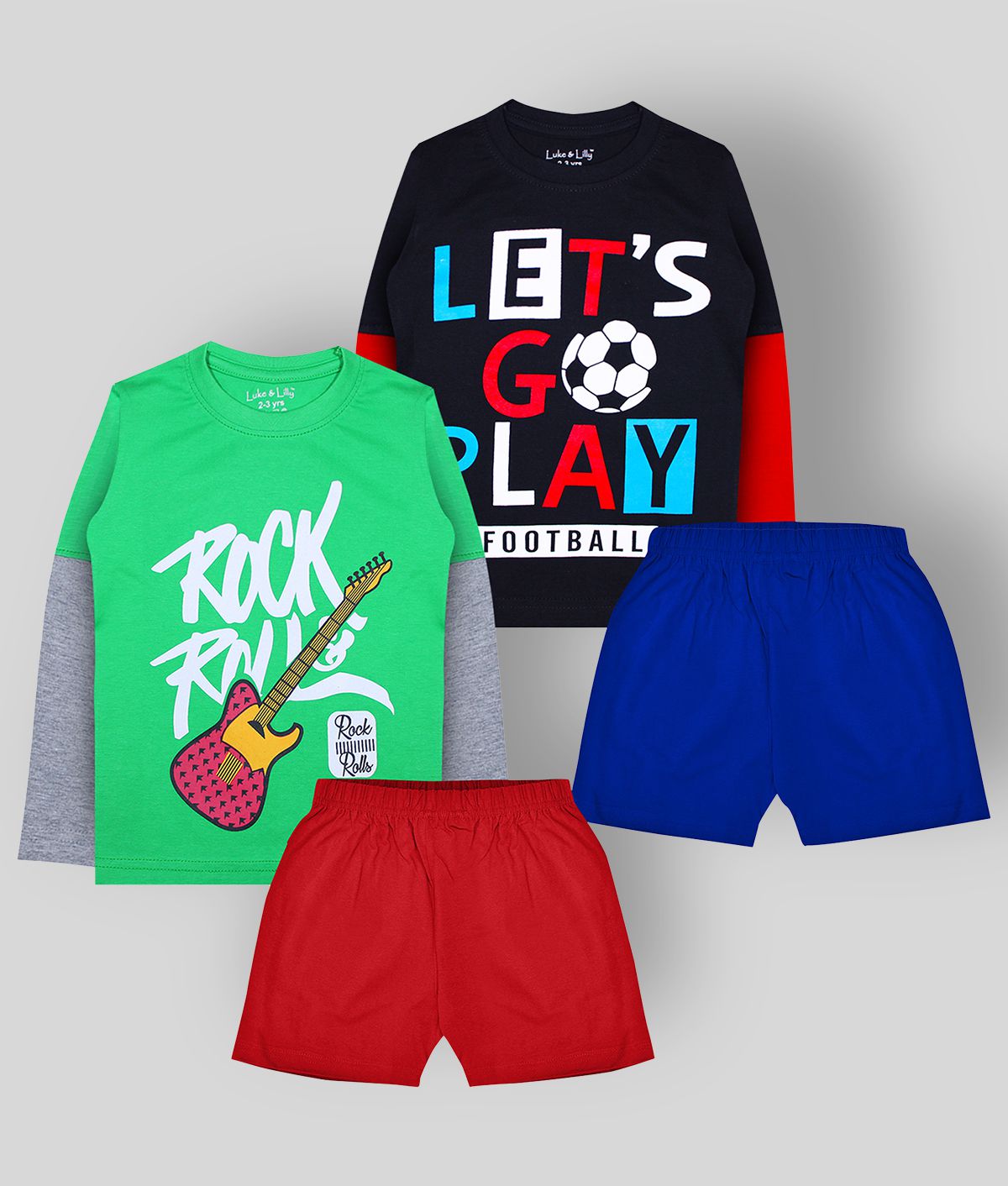 Luke and Lilly - Multi Cotton Boy's T-Shirt & Shorts ( Pack of 2 )