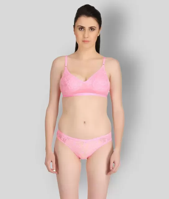 Buy online Pink Polyester Bras And Panty Set from lingerie for