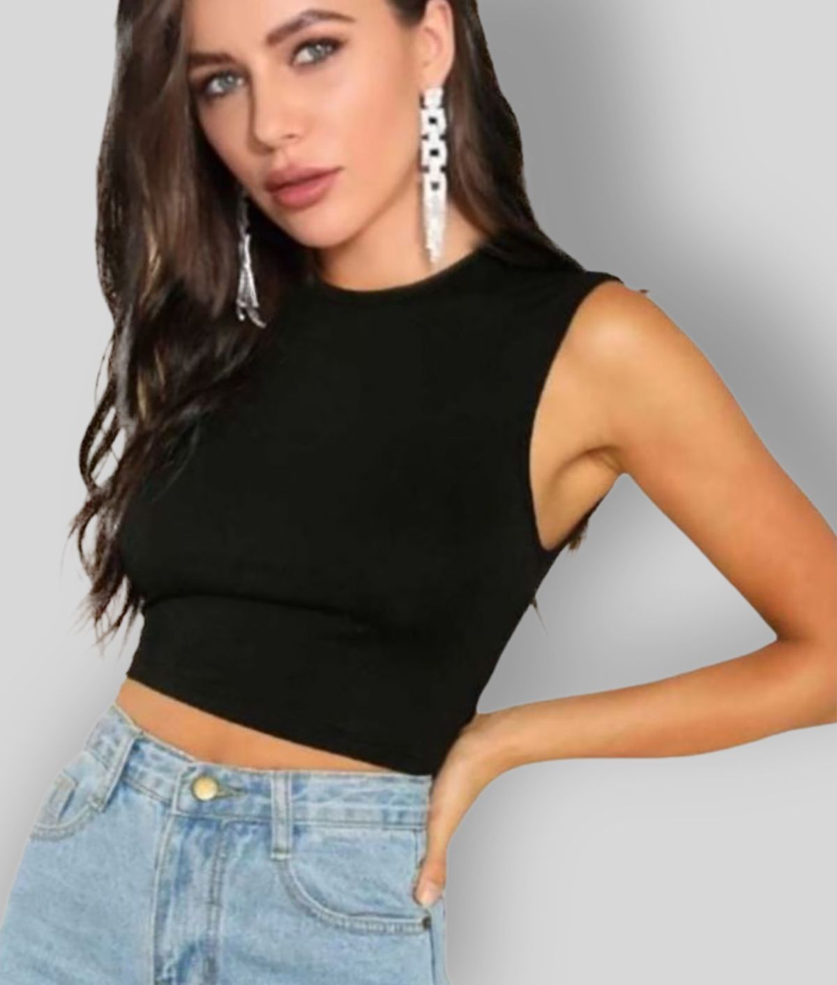     			Dream Beauty Fashion - Black Cotton Blend Women's Crop Top ( Pack of 1 )