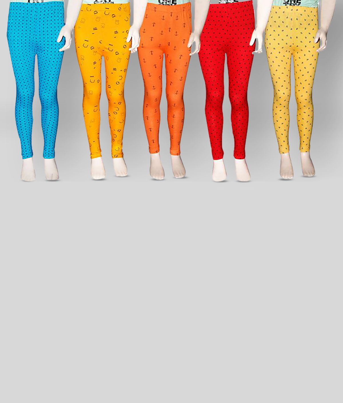     			FnMe - Yellow Cotton Printed Girl's Leggings ( Pack of 5 )