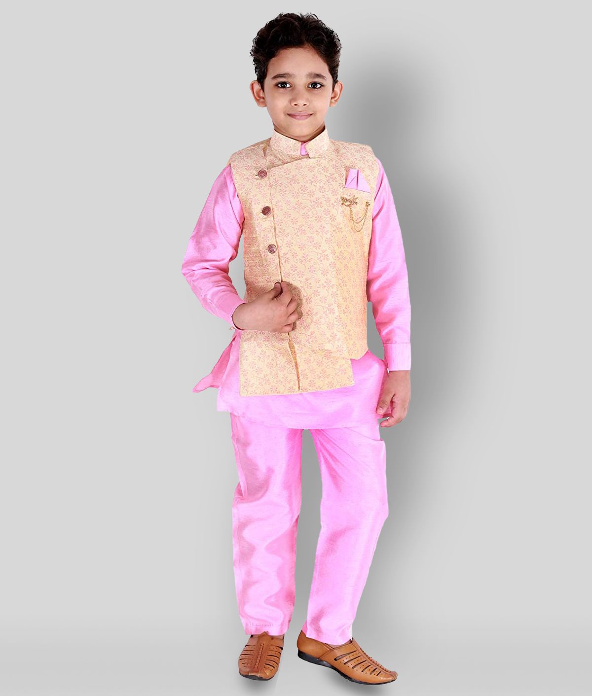     			Fourfolds Ethnic Wear Designer Kurta Pyjama with Waist Coat Jacket for Kids and Boys_FE735