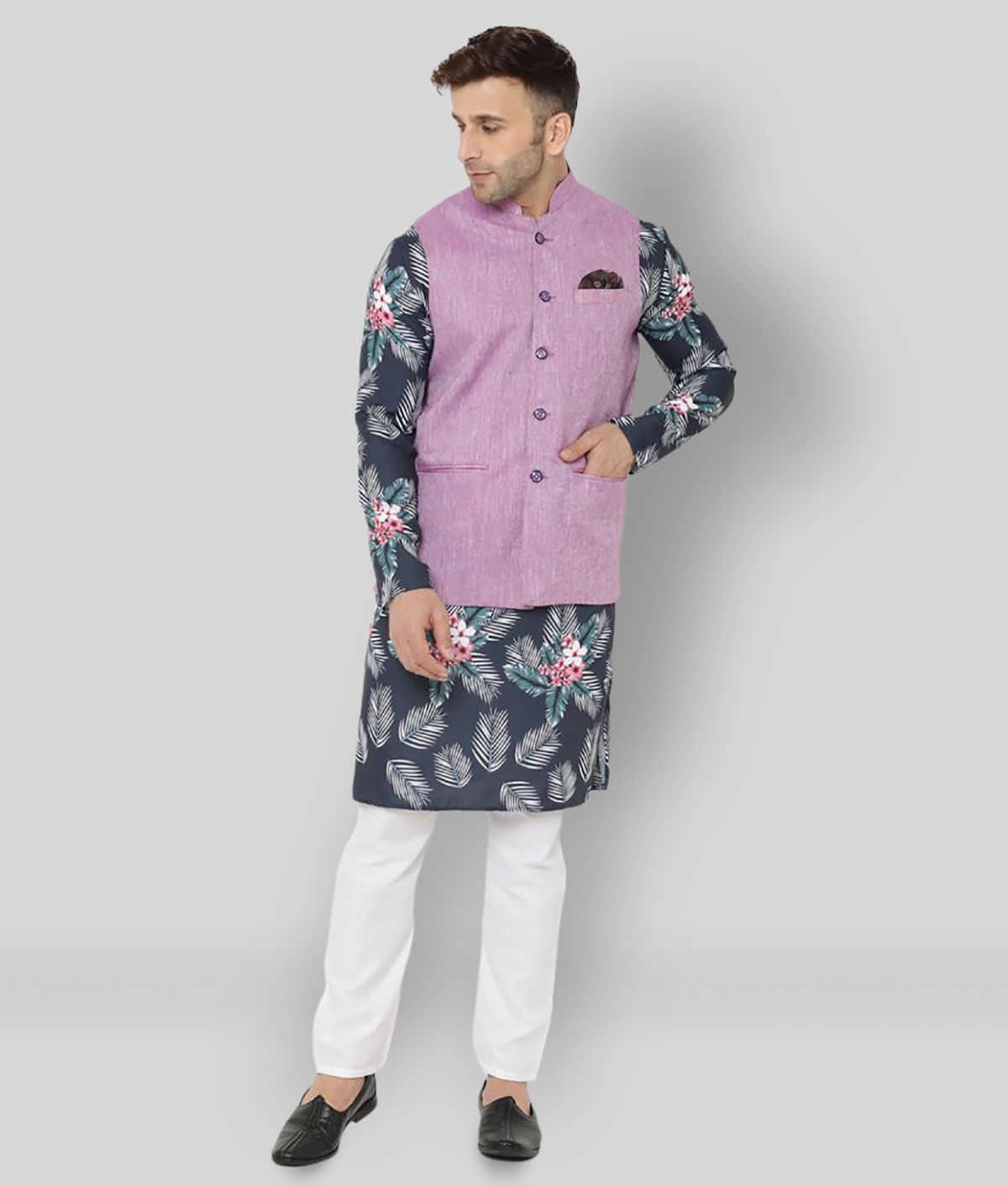     			Hangup Blue Cotton Blend Kurta Pyjama Set Single Pack