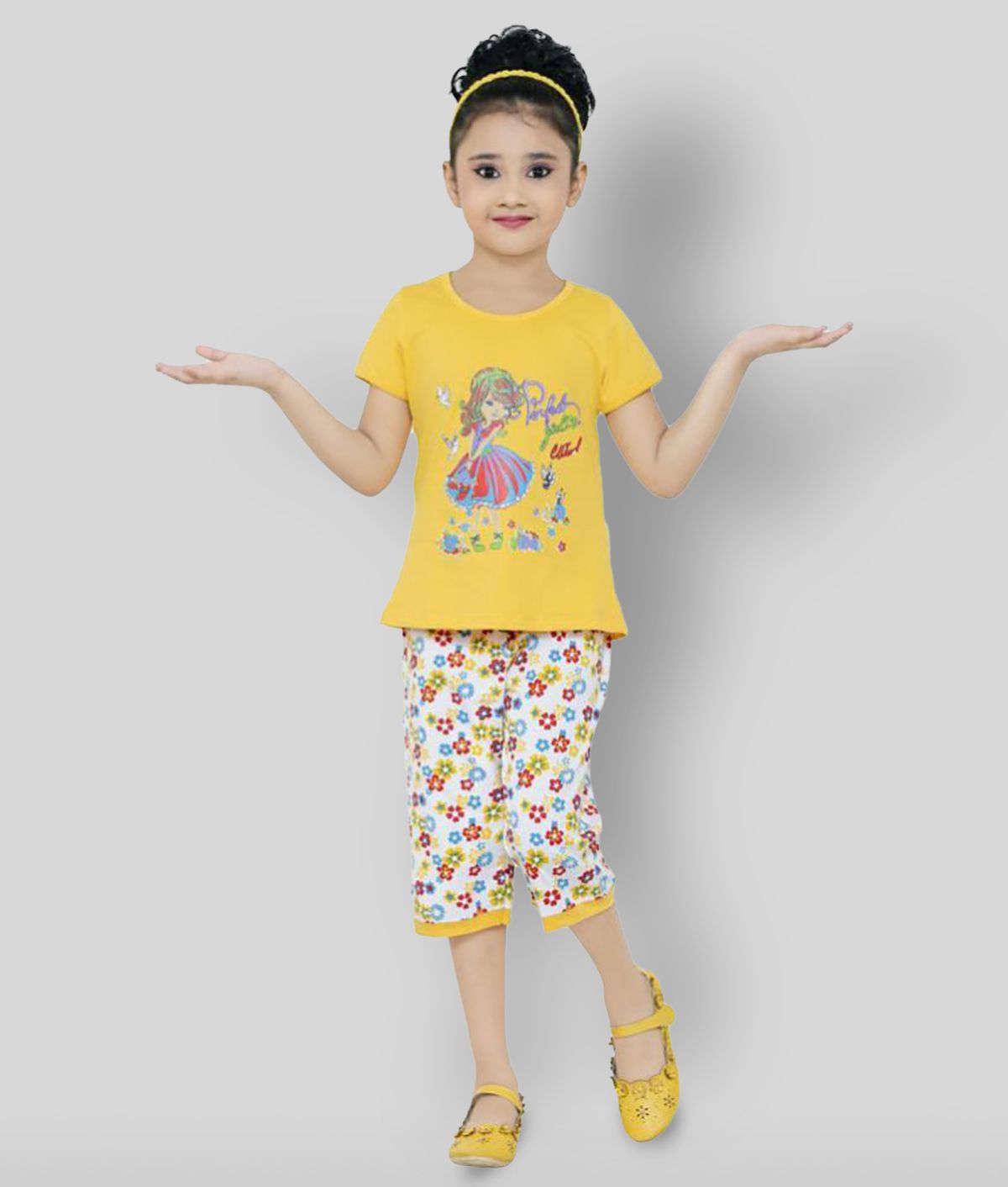     			just trendy - Yellow Cotton Girls Night Suit Set ( Pack of 1 )