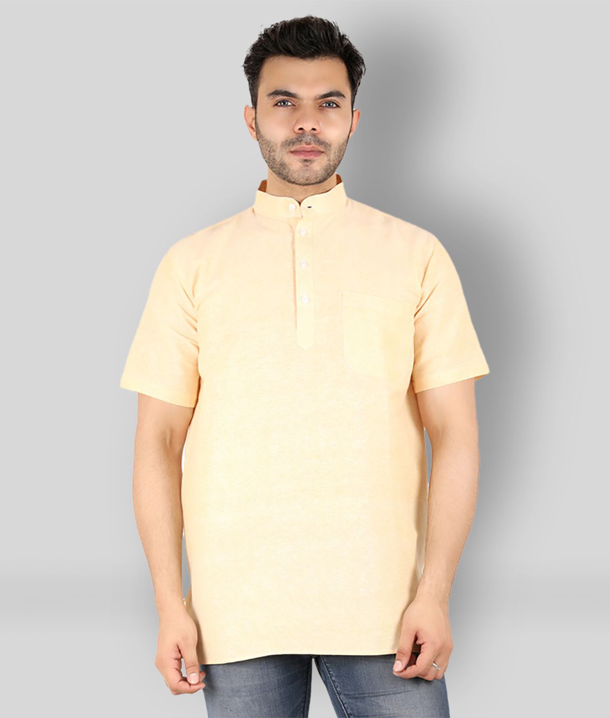     			Latest Chikan - Yellow Cotton Men's Shirt Style Kurta ( Pack of 1 )