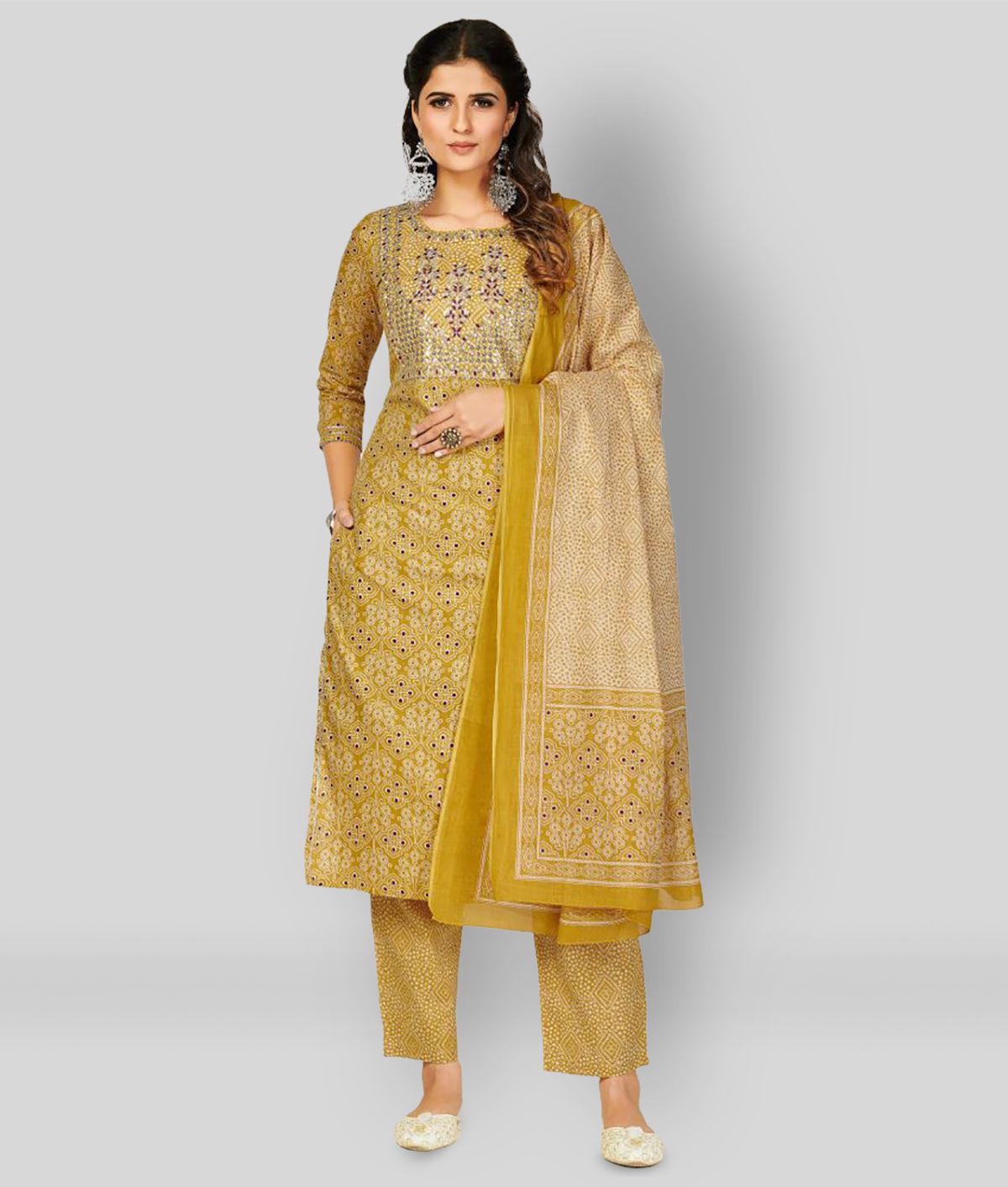     			Vbuyz - Mustard Straight Cotton Women's Stitched Salwar Suit ( Pack of 1 )