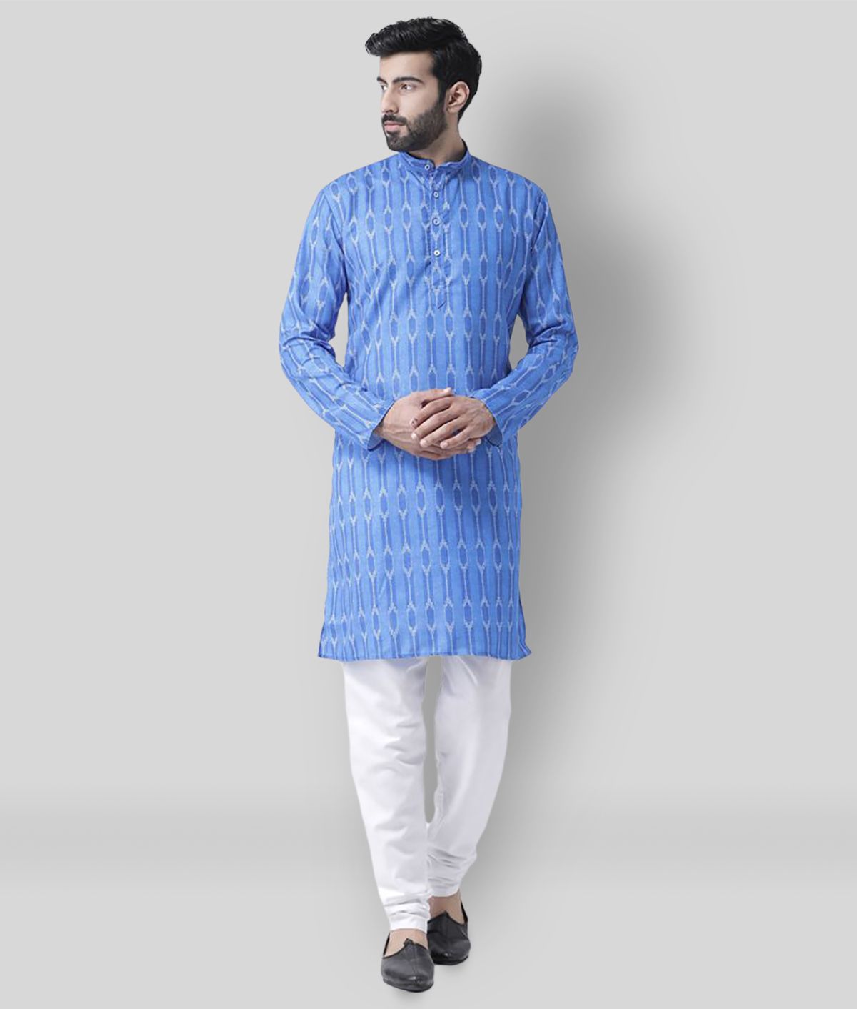     			Hangup Blue Cotton Kurta Pyjama Set