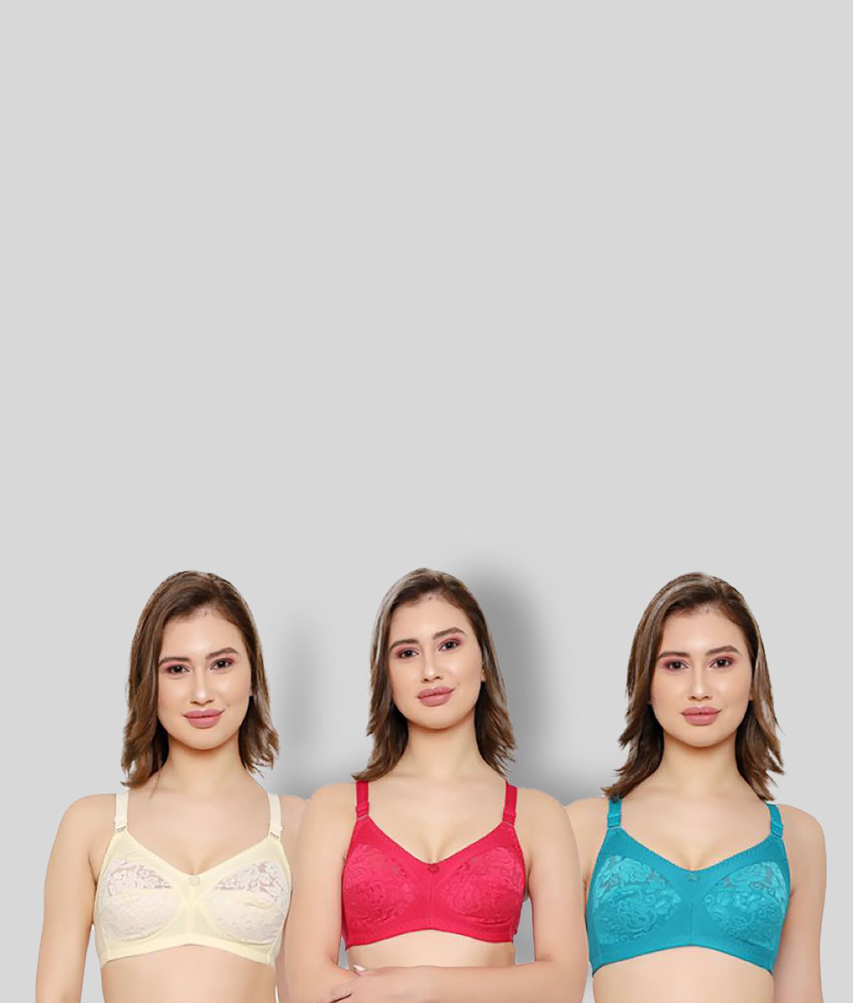     			KYODO - Multicolor Cotton Blend Non Padded Women's Everyday Bra ( Pack of 3 )