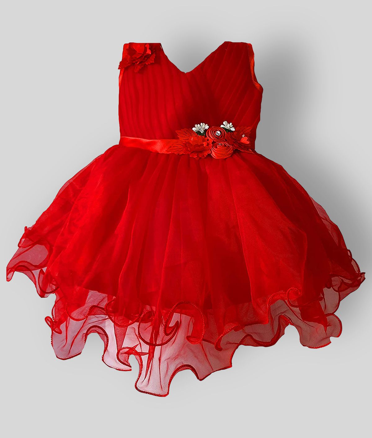     			LITTLE PANDA - Red Cotton Baby Girl's Frock ( Pack of 1 )