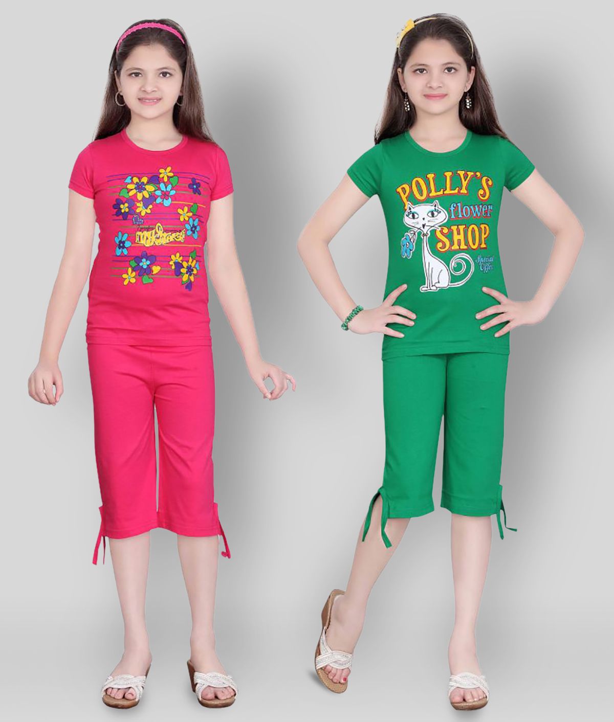     			Sini Mini Multicolor Girl's Top & Capri Set (Pack of 2)