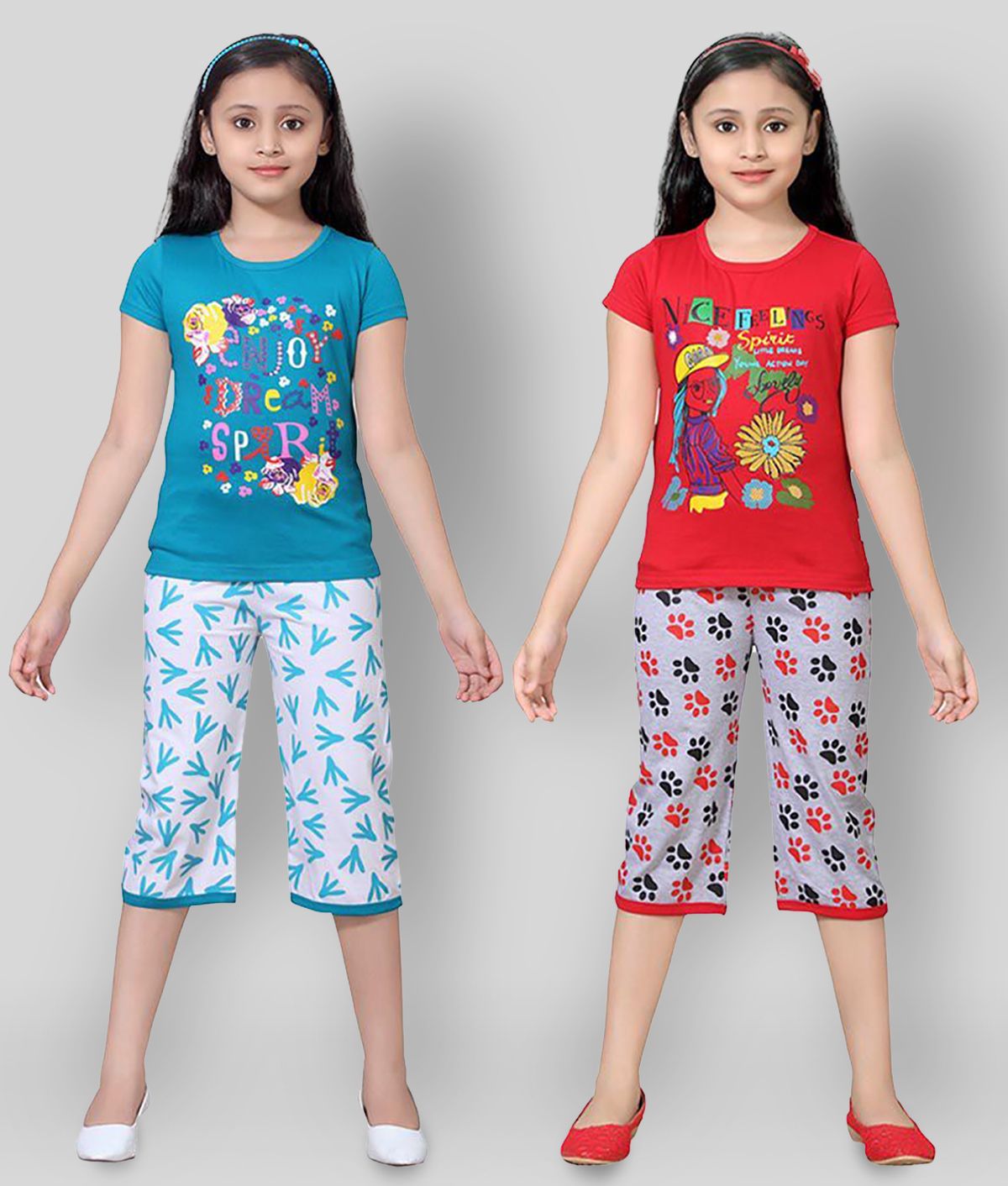     			Sini Mini Pack of 2 Girls 100% Cotton Top With Shorts ( Multi )