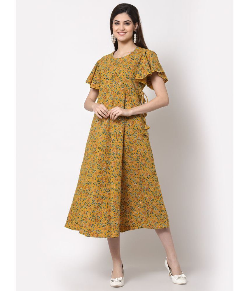     			HISHAM - Yellow Cotton Women's Shift Dress ( Pack of 1 )