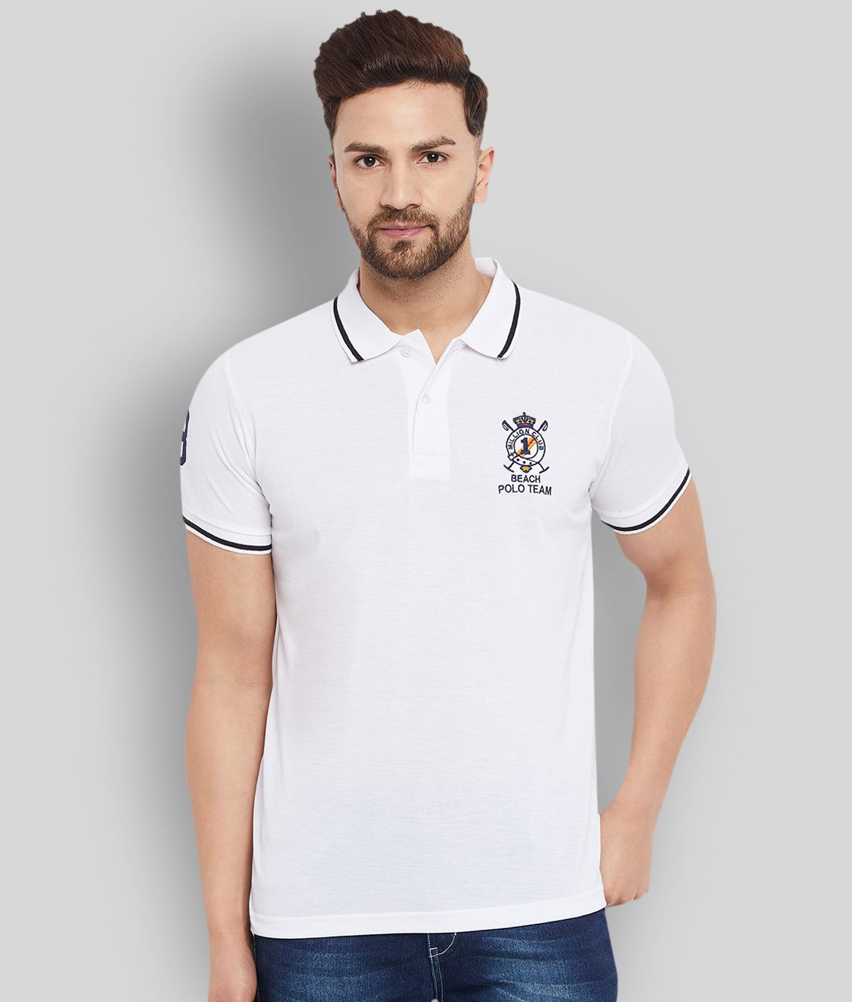     			The Million Club - White Cotton Blend Regular Fit Men's Polo T Shirt ( Pack of 1 )