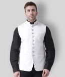 Hangup White Cotton Blend Nehru Jacket