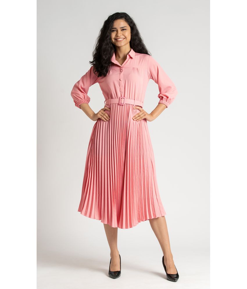     			aask - Pink Crepe Women's Fit & Flare Dress ( Pack of 1 )