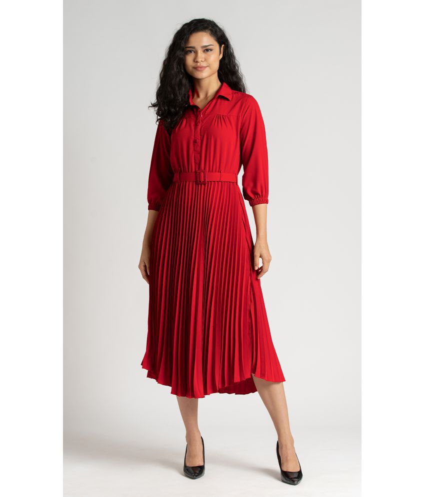     			aask - Red Crepe Women's Fit & Flare Dress ( Pack of 1 )