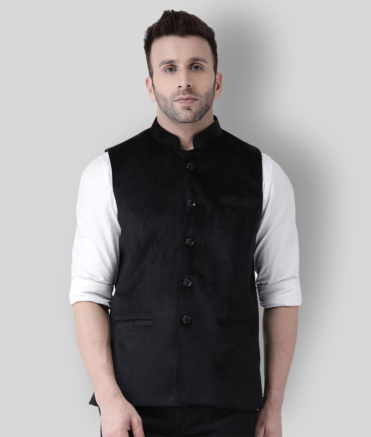     			Hangup Black Velvet Nehru Jacket