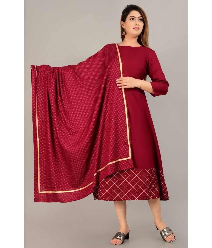 SIPET - Maroon Rayon Women's A-line Kurti ( Pack of 1 )