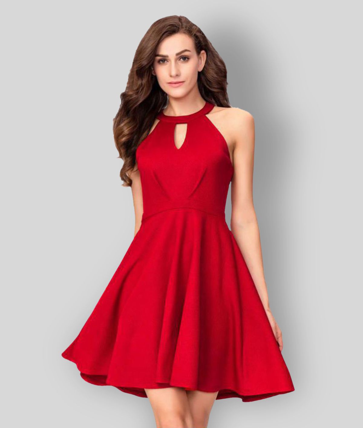     			Addyvero - Red Cotton Lycra Women's Skater Dress ( Pack of 1 )
