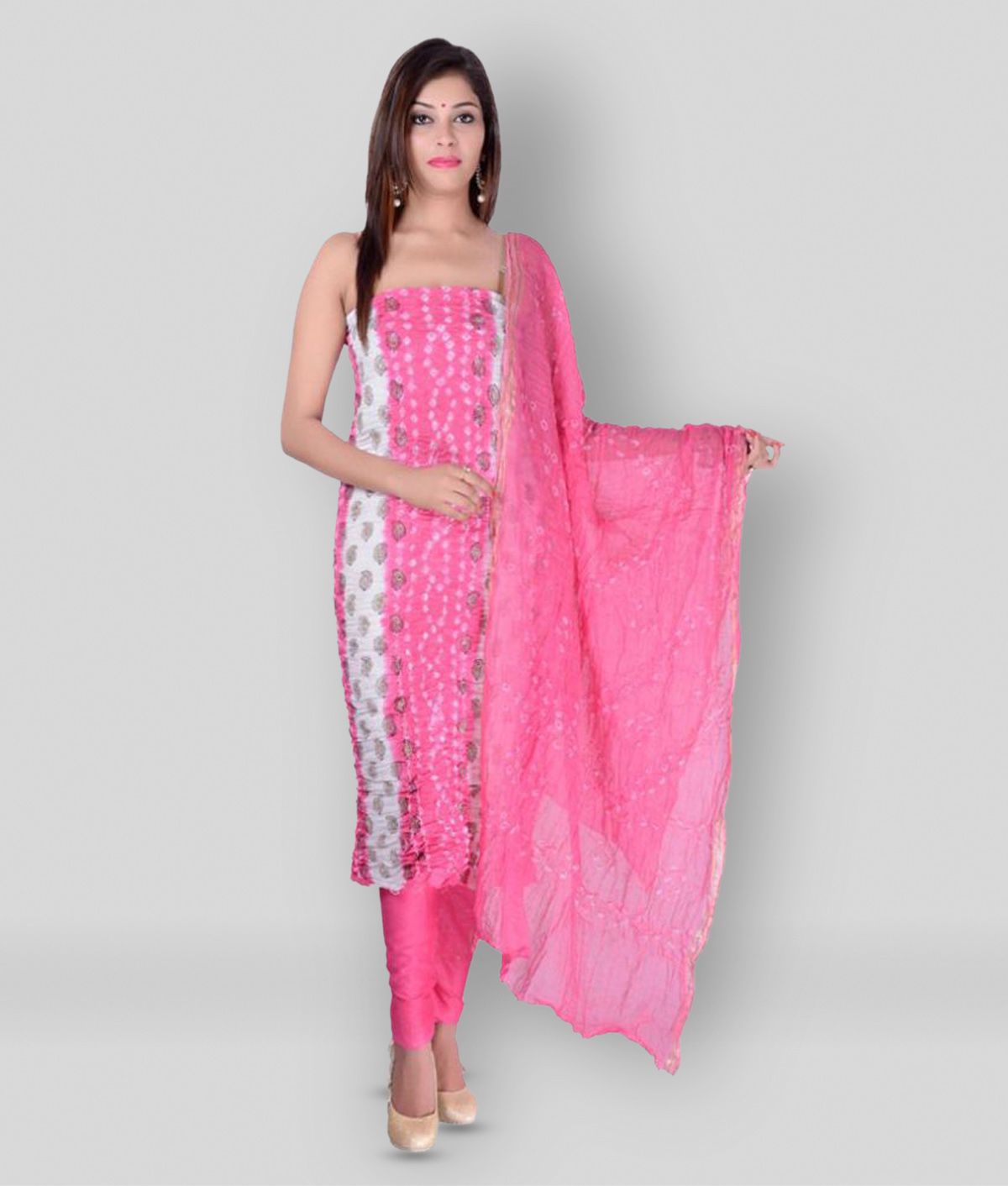     			Apratim Pink,Beige Cotton Dress Material