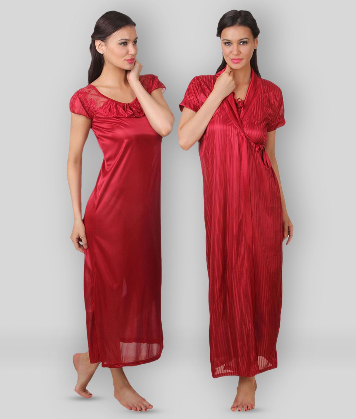     			Fasense - Maroon Satin Women's Nightwear Nighty & Night Gowns ( Pack of 2 )