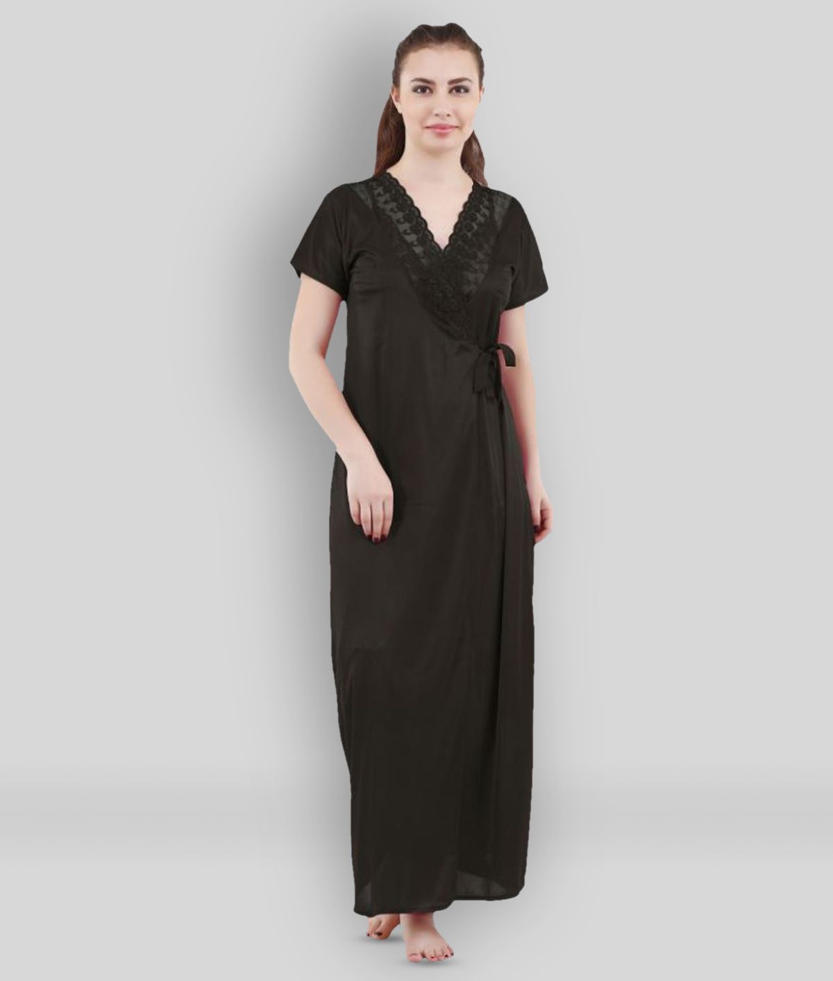     			Romaisa - Black Satin Women's Nightwear Nighty & Night Gowns