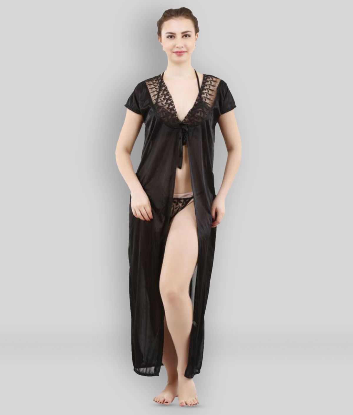     			Romaisa - Black Satin Women's Nightwear Nighty & Night Gowns
