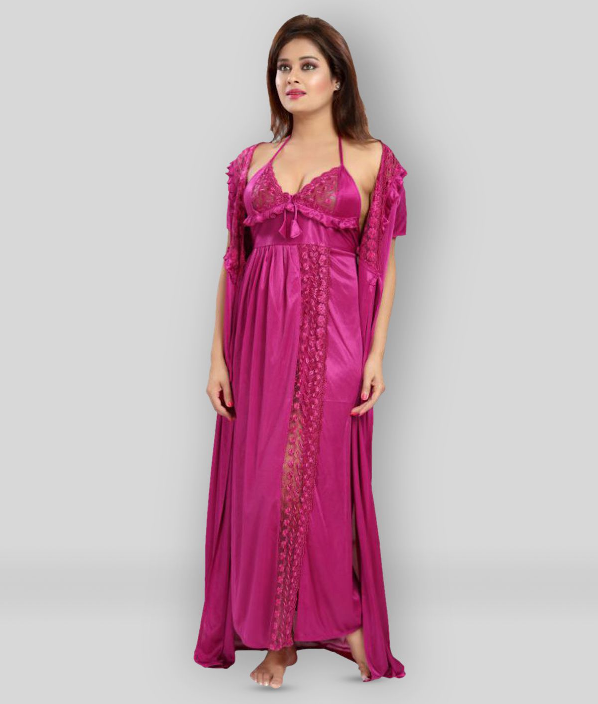     			Romaisa - Pink Satin Women's Nightwear Nighty & Night Gowns