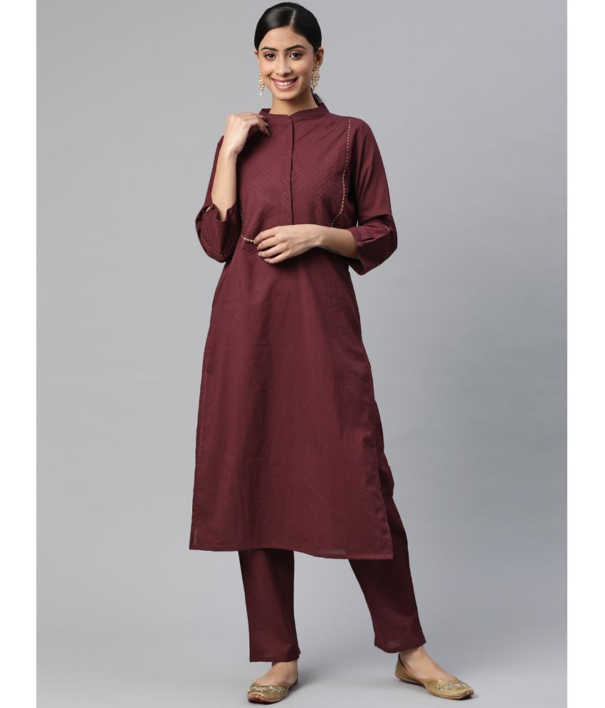     			SVARCHI - Maroon Straight Cotton Women's Stitched Salwar Suit ( Pack of 1 )