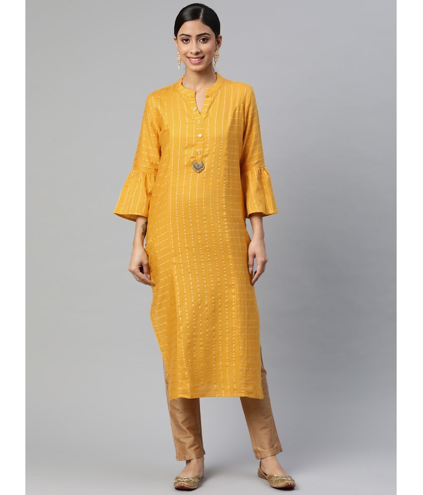     			SVARCHI - Yellow Cotton Women's Straight Kurti ( Pack of 1 )