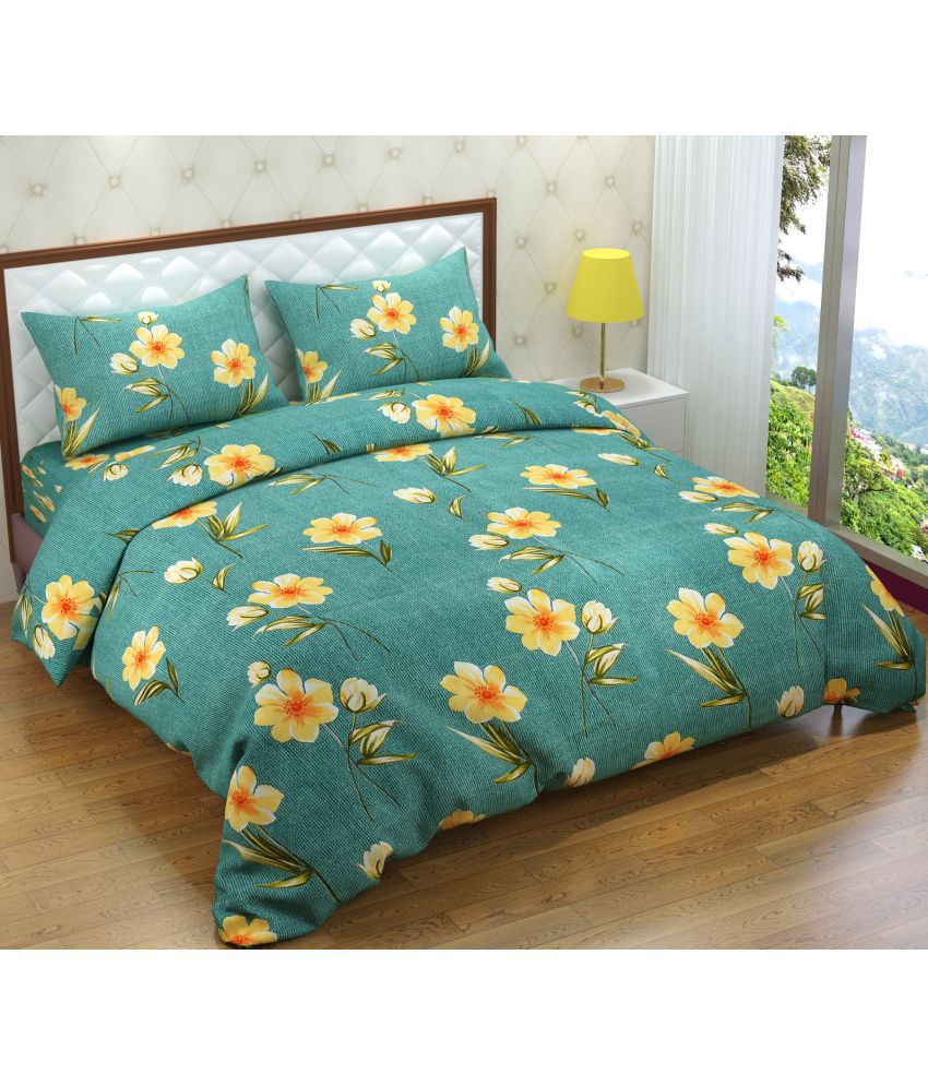     			Shaphio - Green Microfiber Double Bedsheet with 2 Pillow Covers