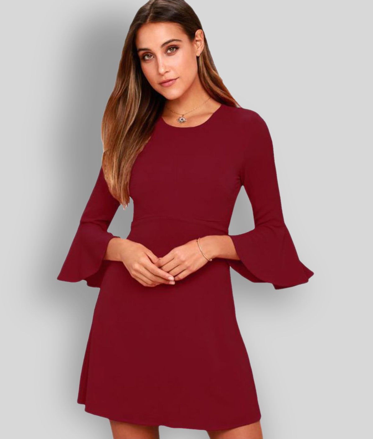    			Addyvero - Maroon Cotton Blend Women's Fit & Flare Dress ( Pack of 1 )