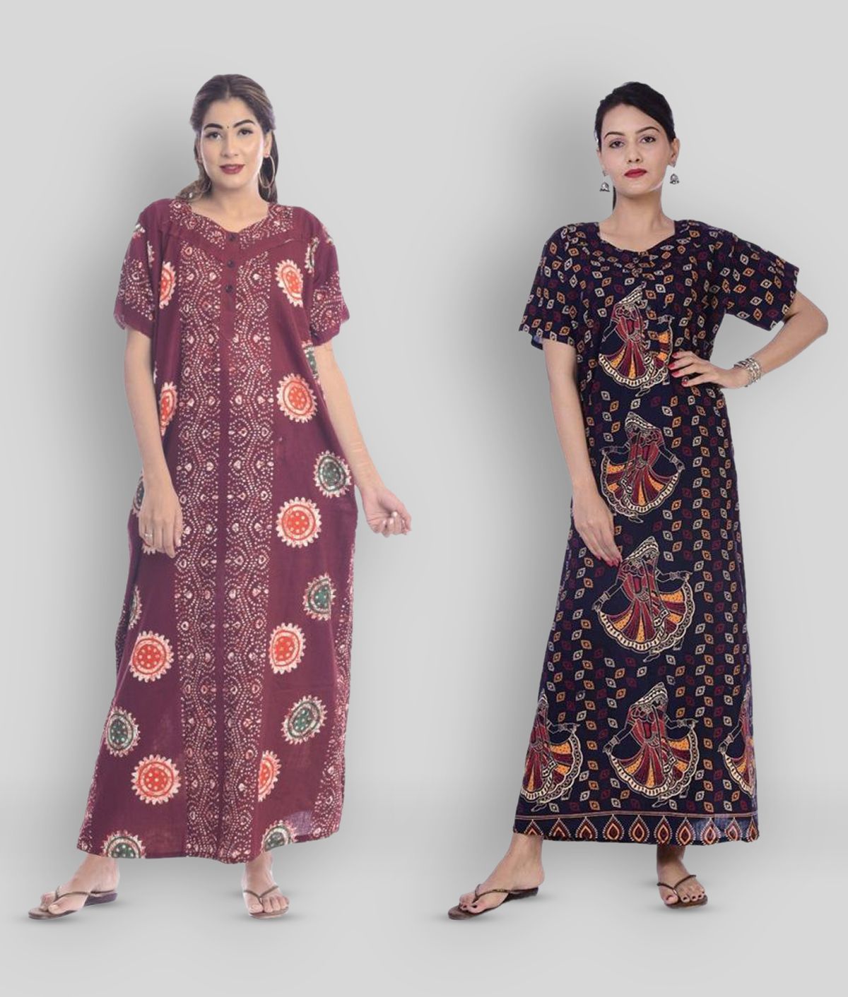     			Apratim - Multicolor Cotton Women's Nightwear Nighty & Night Gowns ( Pack of 2 )
