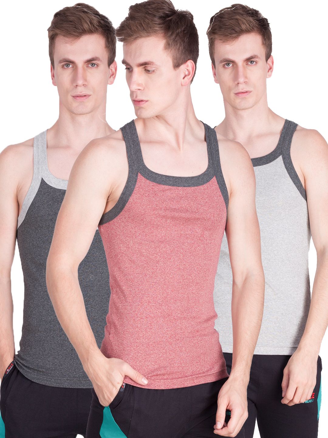     			Force NXT Pack of 3 Cotton Men's Vest ( Multi )