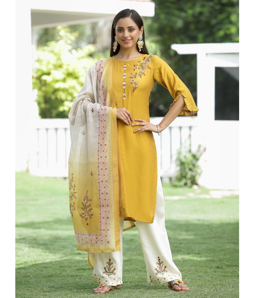     			Juniper - Yellow Straight Viscose Women's Stitched Salwar Suit ( Pack of 1 )