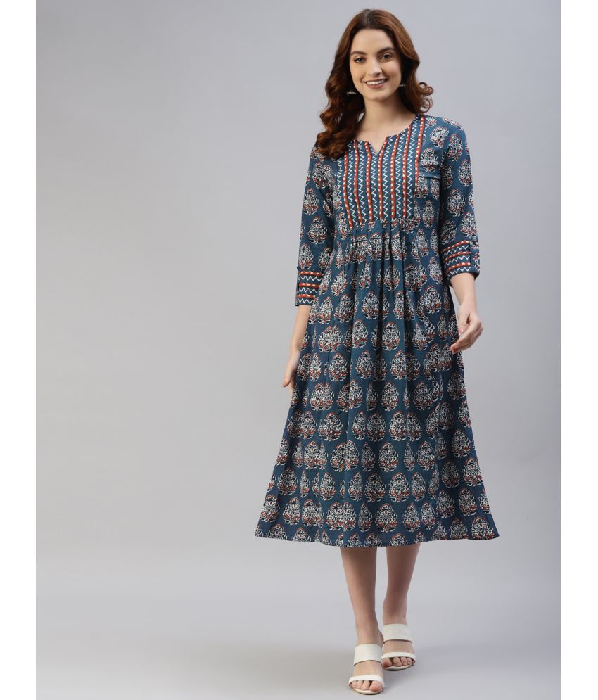     			SVARCHI - Blue Cotton Women's A-line Dress ( Pack of 1 )