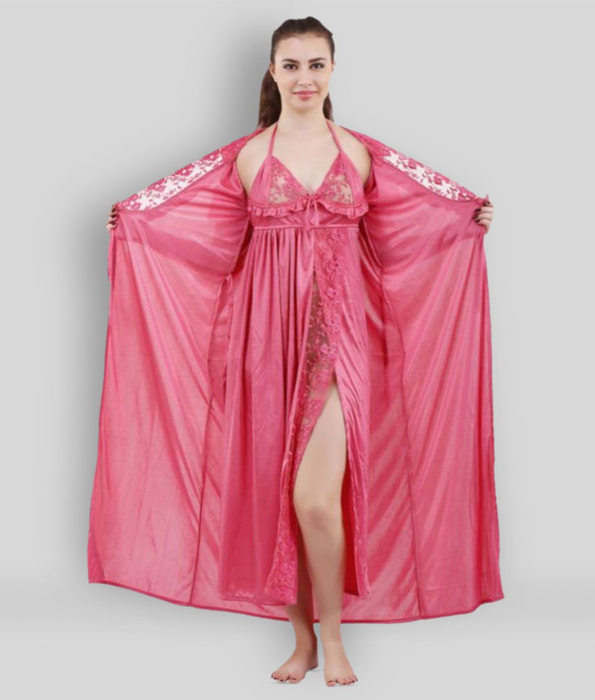     			Romaisa - Pink Satin Women's Nightwear Nighty & Night Gowns