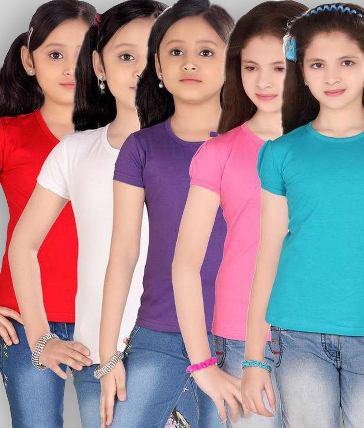     			Sini Mini - Multicolor Cotton Girl's Top ( Pack of 5 )