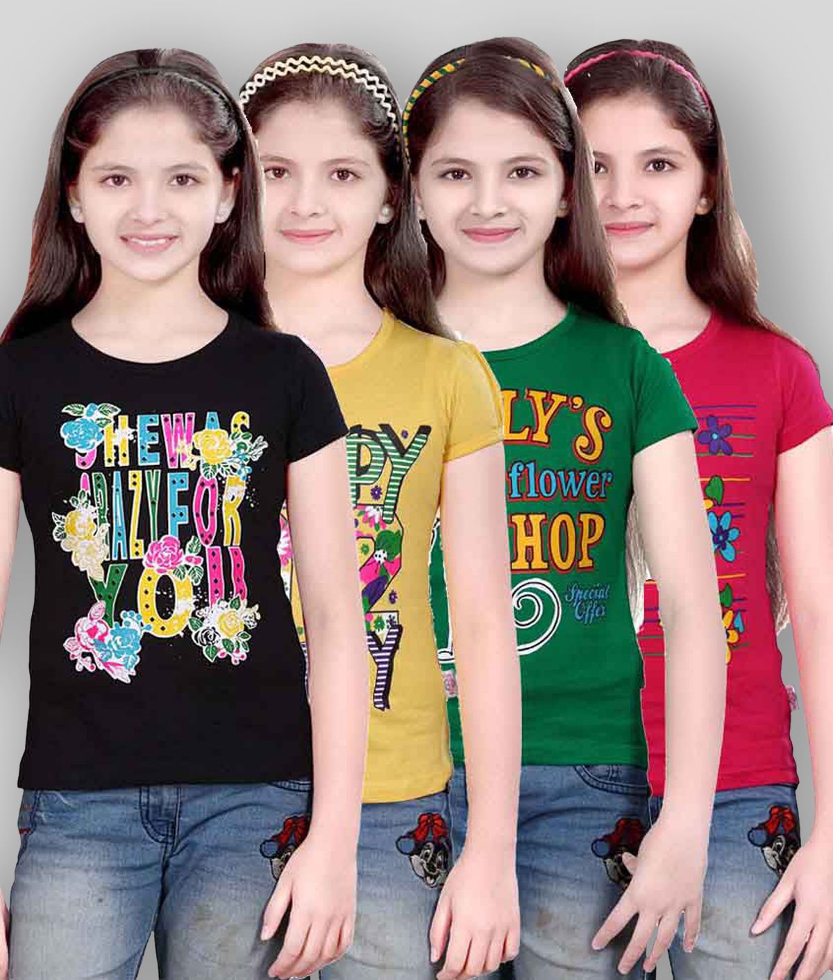     			Sini Mini - Multicolor Cotton Girl's T-Shirt ( Pack of 4 )