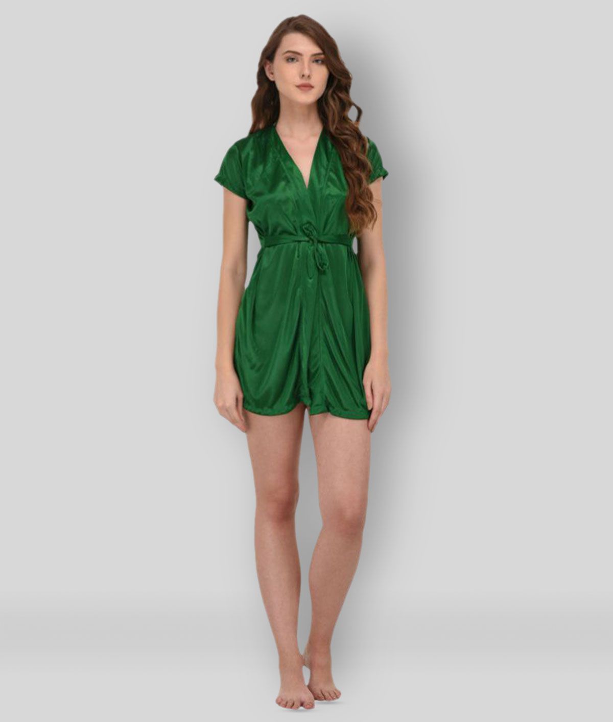     			You Forever - Green Satin Women's Nightwear Robes ( Pack of 1 )
