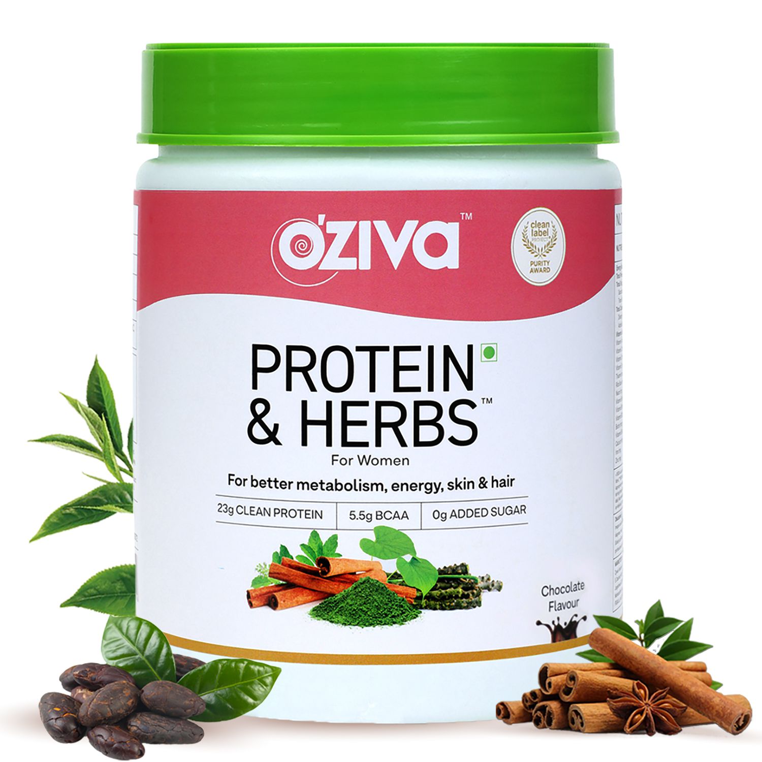 OZiva Protein & Herbs Women, Chocolate, 500g (with Ayurvedic Herbs like Shatavari, Giloy, Curcumin & Multivitamins for Better Metabolism, Skin & Hair)