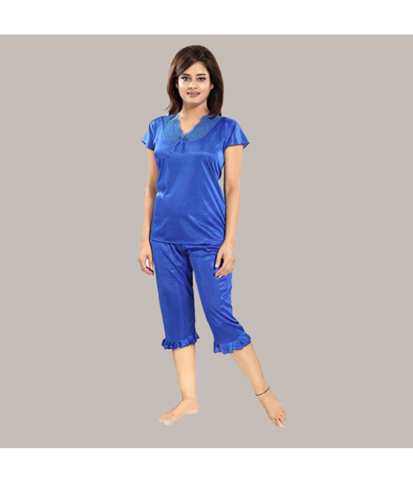    			Gutthi - Blue Satin Women's Nightwear Nightsuit Sets ( Pack of 1 )