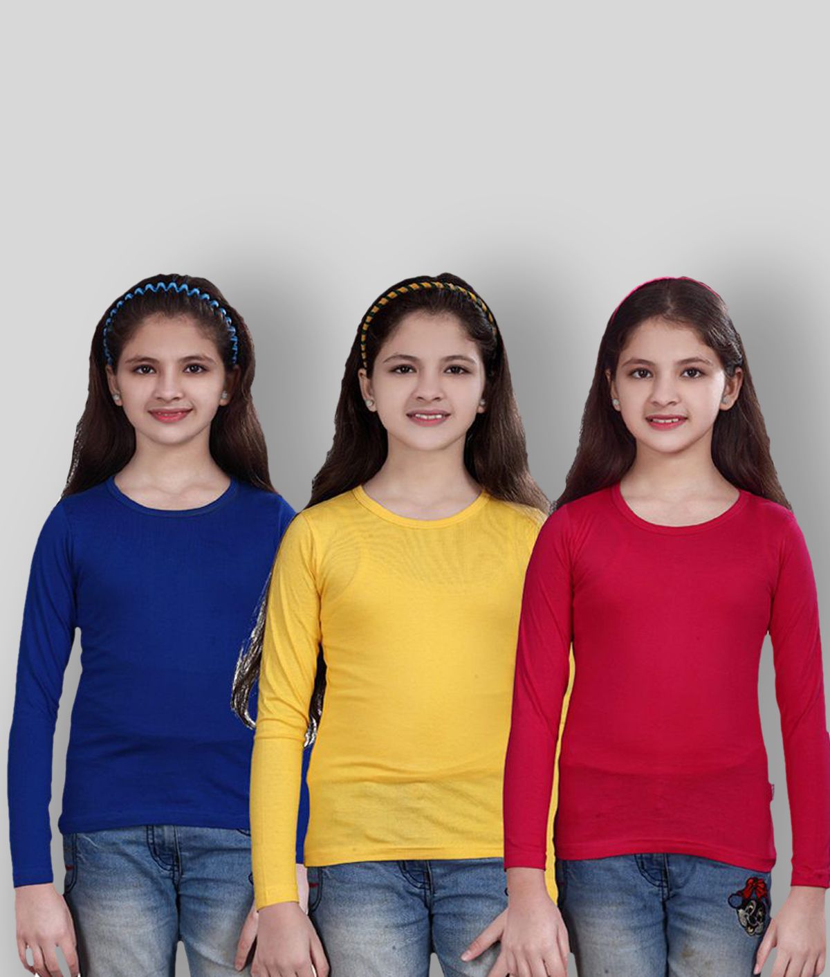     			Sini Mini - Blue Cotton Girl's T-Shirt ( Pack of 3 )