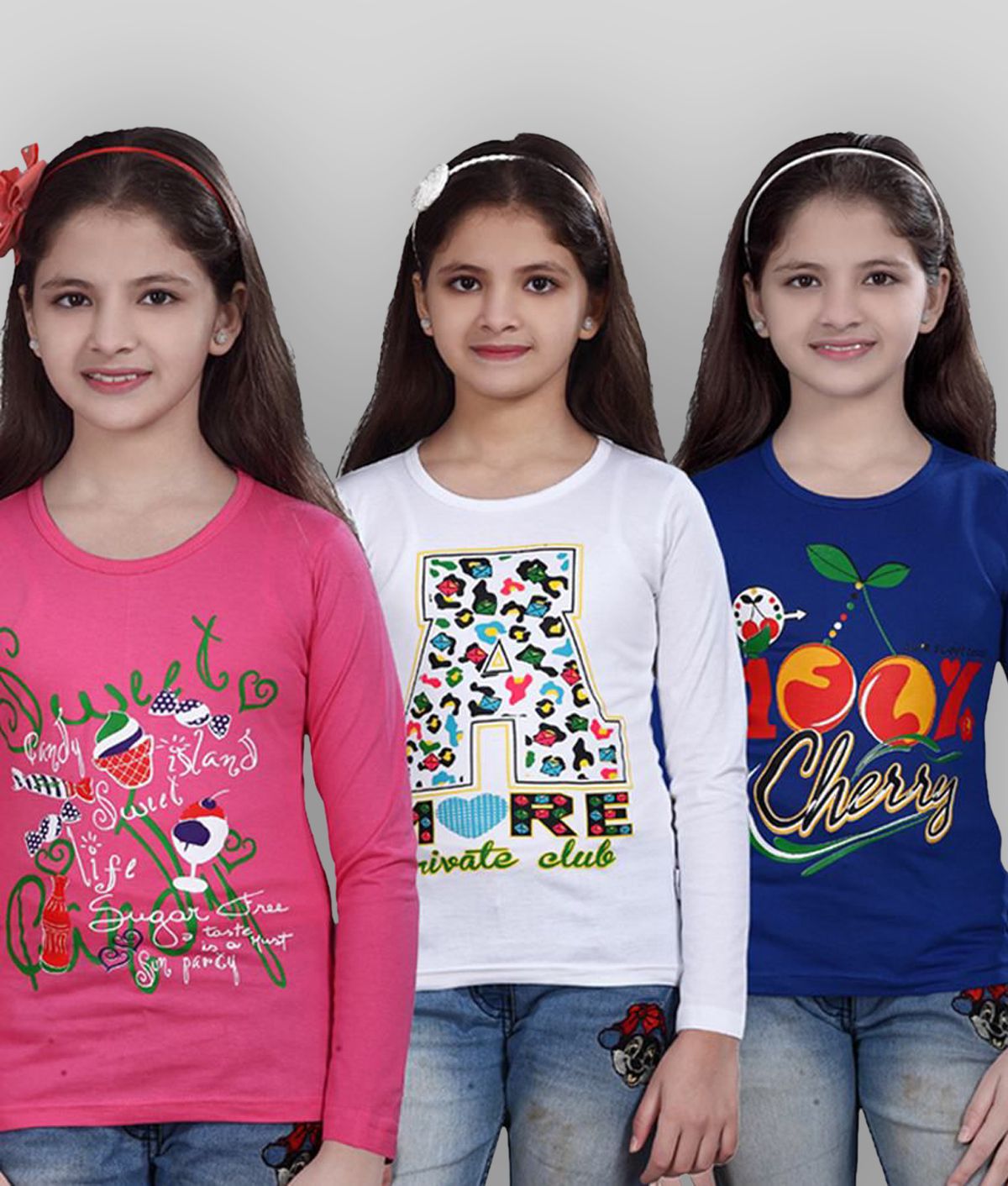     			Sini Mini - Multicolor Cotton Girl's T-Shirt ( Pack of 3 )